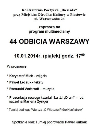 Zaproszenie na program multimedialny do Piastowa